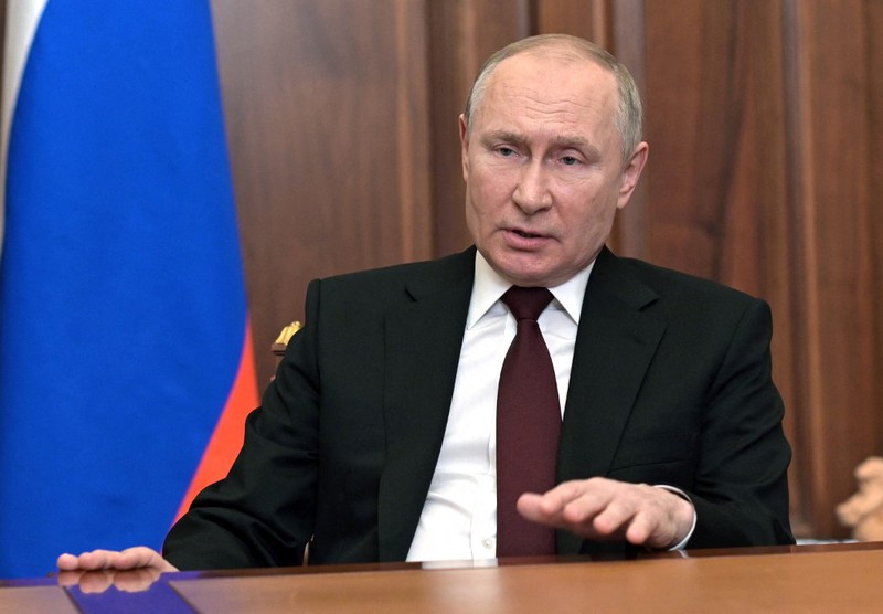 Tổng thống Nga Vladimir Putin phát biểu tại Điện Kremlin hôm 21-2. Ảnh: AFP.