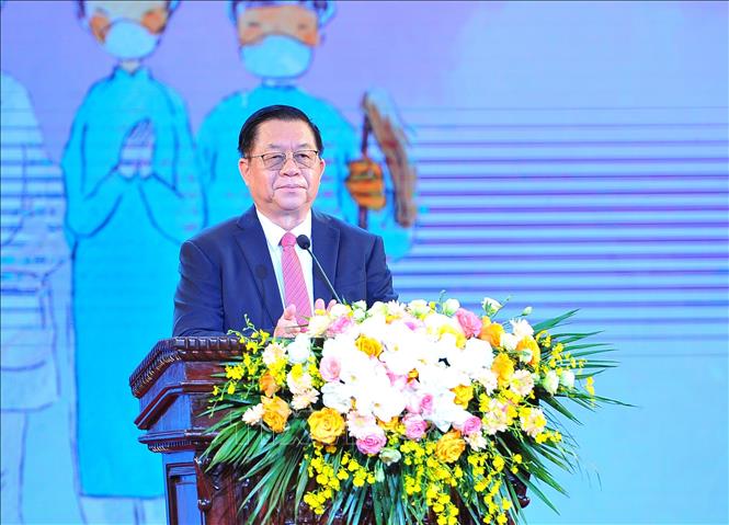 Bí thư Trung ương Đảng, Trưởng ban Tuyên giáo Trung ương Nguyễn Trọng Nghĩa phát biểu tại buổi lễ. 