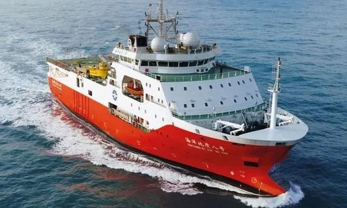 Tàu Địa chất Hải dương 8 hoạt động gần bờ biển Trung Quốc hồi năm 2018. Ảnh: Schottel.