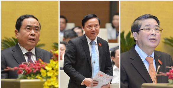 Từ trái qua: ông Trần Thanh Mẫn, ông Nguyễn Khắc Định và ông Nguyễn Đức Hải vừa được giới thiệu để Quốc hội bầu làm phó chủ tịch Quốc hội - Ảnh: Quochoi.vn