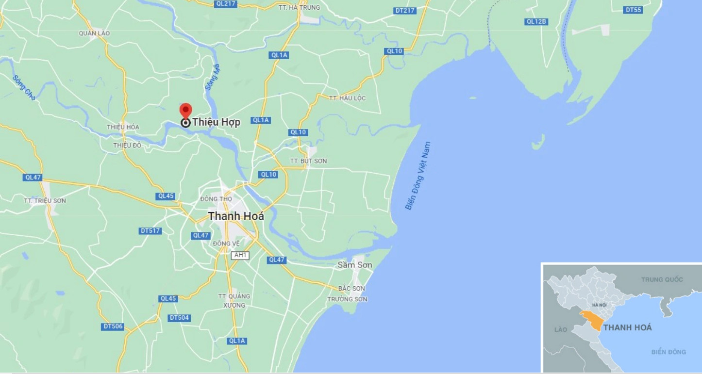 Xã Thiệu Hợp, giáp xã Thiệu Duy - nơi xảy ra vụ đuối nước. Ảnh: Google Maps.