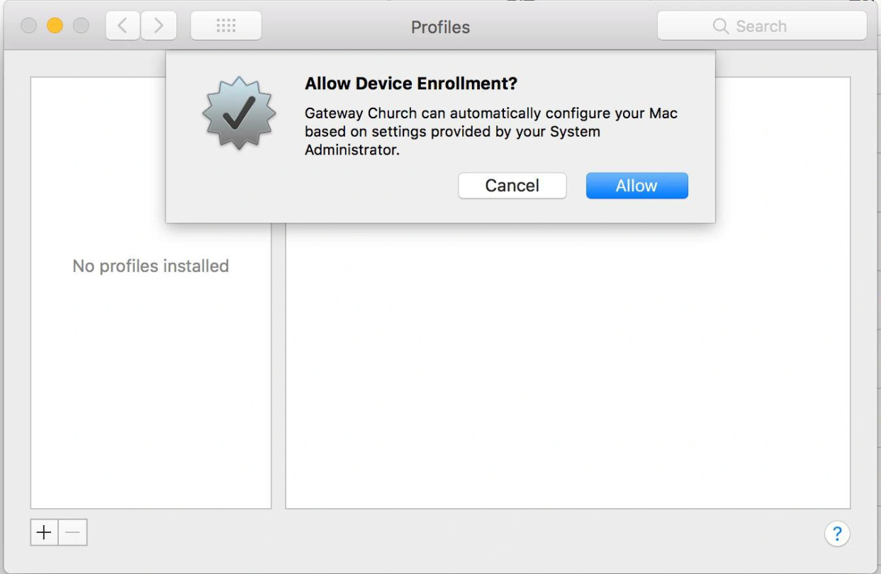 Thông báo của chương trình Device Enrollment trên MacBook MDM. 