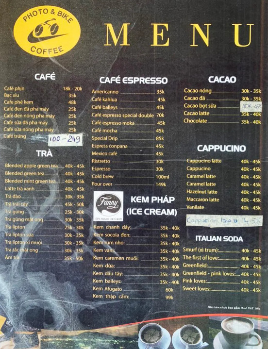 Tại thời điểm bị kiểm tra, menu của quán không có cà phê Phượng Hoàng Lửa