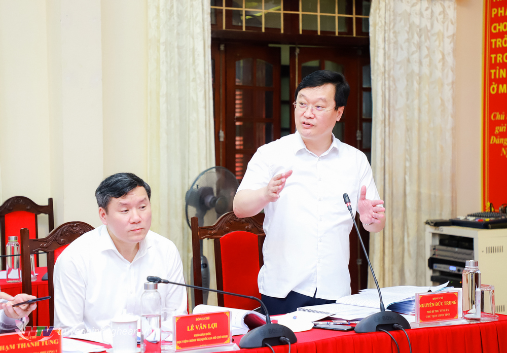 Đồng chí Nguyễn Đức Trung - Phó Bí thư Tỉnh ủy, Chủ tịch UBND tỉnh phát biểu góp ý vào Đề án 