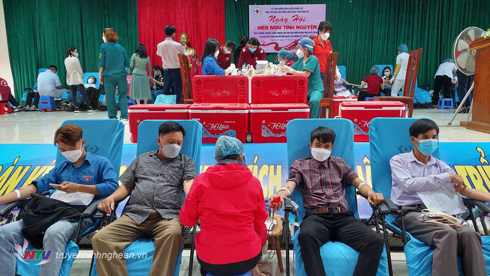 Toàn cảnh ngày hội hiến máu tình nguyện đợt 1 năm 2022 huyện Nghi Lộc.