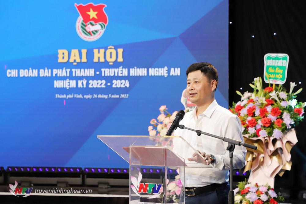 Đồng chí Trần Minh Ngọc - Bí thư Đảng ủy, Giám đốc Đài PTTH Nghệ An, Chủ tịch Hội Nhà báo tỉnh phát biểu tại Đại hội.