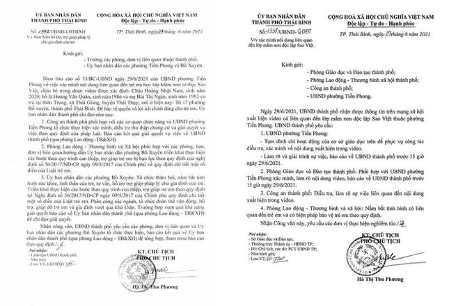 UBND thành phố Thái Bình chỉ đạo tạm đình chỉ cơ sở mầm non Sao Việt và hõ trợ pháp lý cho gia đình cháu bé. Ảnh: Hoàng Long