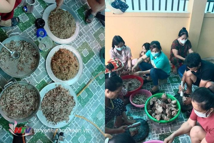 Nhiều món ăn tiện dụng được chế biến để gửi hỗ trợ tâm dịch Bắc Giang.