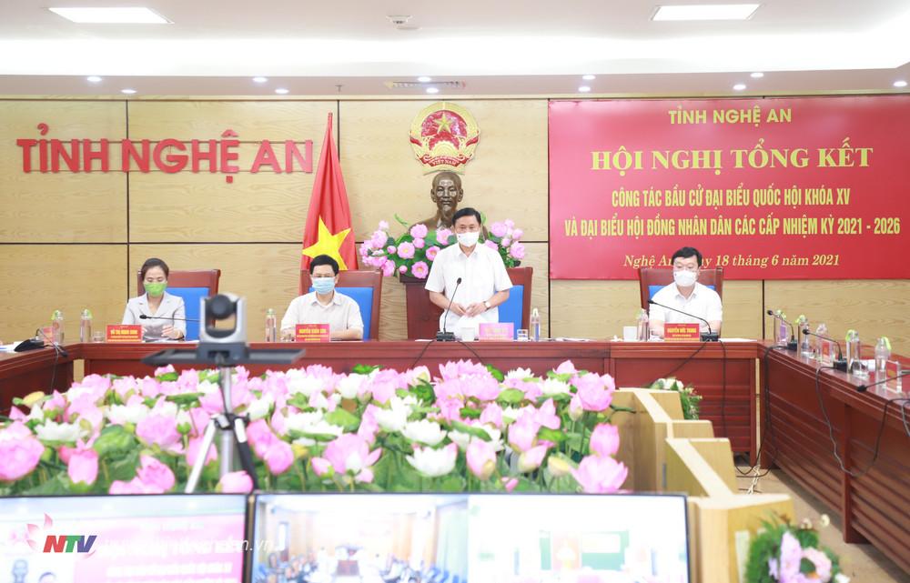 Đồng chí Thái Thanh Quý - Ủy viên Ban Chấp hành Trung ương Đảng, Bí thư Tỉnh ủy, Trưởng ban Chỉ đạo cuộc bầu cử tỉnh phát biểu kết luận hội nghị.