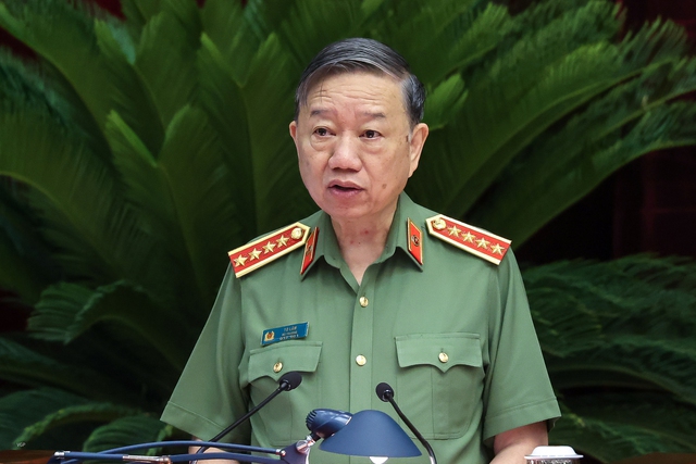 Bộ trưởng Bộ Công an, Đại tướng Tô Lâm phát biểu tại hội nghị.