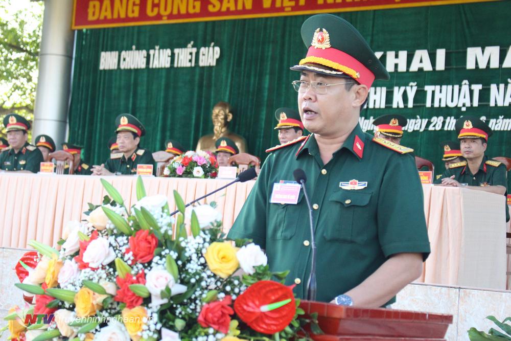 Đại tá Phan Hải Long – Phó Tư lệnh Binh chủng, Trưởng ban Tổ chức hội thi phát biểu tại lễ khai mạc.