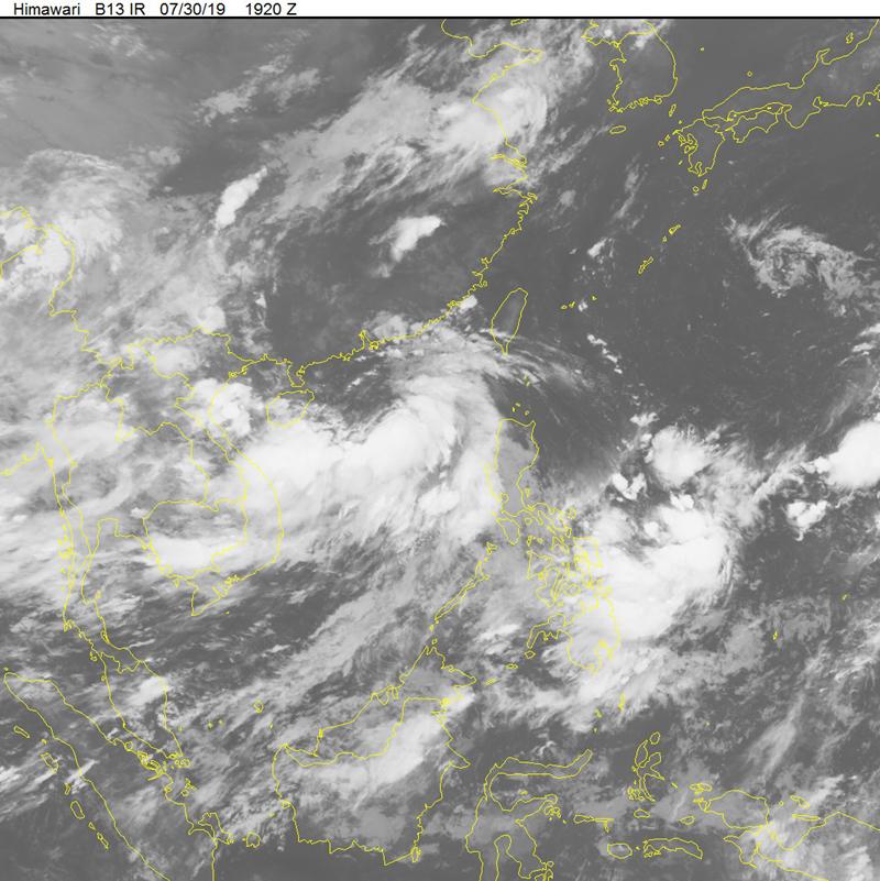 Ảnh mây vệ tinh của áp thấp nhiệt đới.