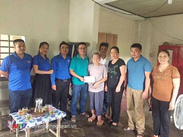 Tặng quà cho gia đình thân nhân Liệt sỹ ông Nguyễn Hữu Thơng tại khối Tân Đồng, thị trấn Nghĩa Đàn