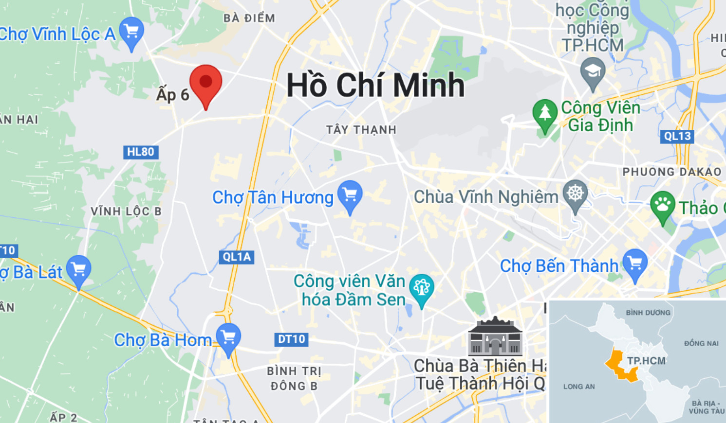 Vụ cháy xảy ra tại ấp 6, xã Vĩnh Lộc A, huyện Bình Chánh. Ảnh: Google Maps.