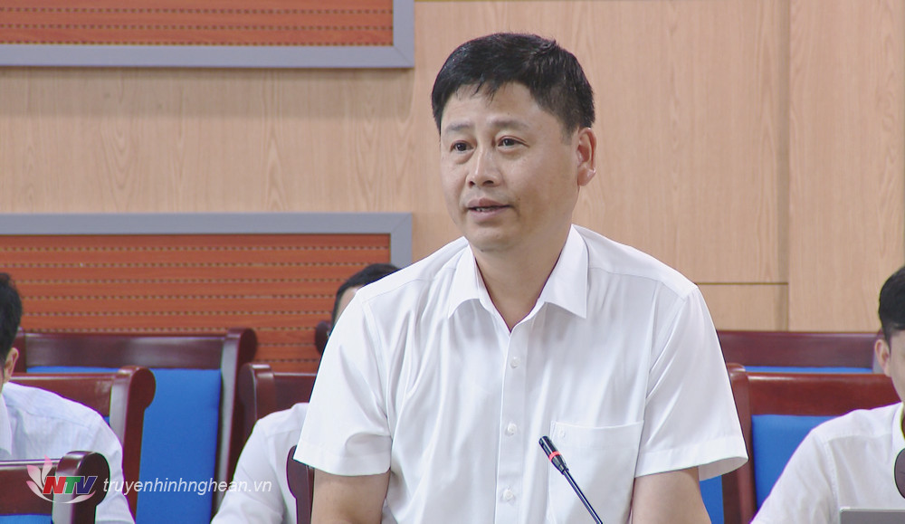 Đồng chí Trần Minh Ngọc - Giám đốc Đài PTTH Nghệ An, Chủ tịch Hội Nhà báo tỉnh phát biểu tại cuộc họp.
