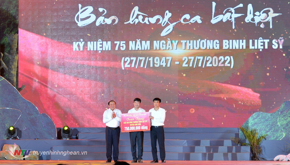 Bộ trưởng Bộ Văn hóa - Thể thao và Du lịch Nguyễn Văn Hùng trao tặng 75 phần quà cho các thương, bệnh binh, gia đình có công trên địa bàn huyện Anh Sơn.