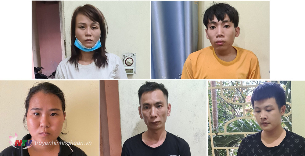 Các đối tượng trong chuyên án bị Công an huyện Quỳnh Lưu bắt giữ   