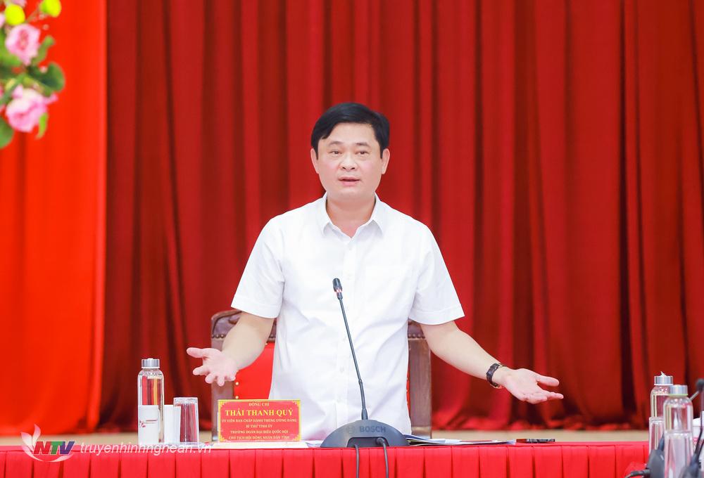 Bí thư Tỉnh ủy Thái Thanh Quý - Trưởng ban Chỉ đạo phát biểu kết luận cuộc làm việc.