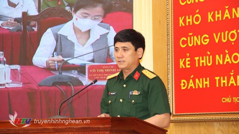 Thượng tá Phan Đại Nghĩa, Ủy viên Ban Thường vụ Tỉnh ủy, Chỉ huy trưởng Bộ CHQS tỉnh qua kế hoạch diễn tập khu vực phòng thủ, phòng thủ dân sự tỉnh Nghệ An năm 2022.