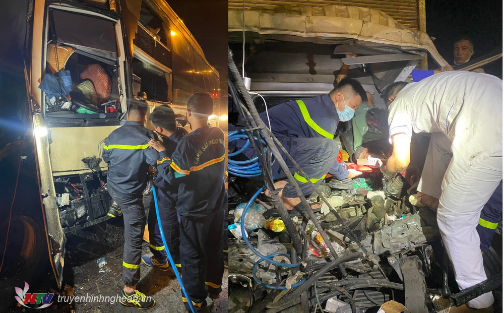 Lực lượng chữa cháy phải sử dụng các thiết bị chuyên dụng, cắt dỡ phần cabin bị biến dạng, đưa tài xế ra ngoài đi cấp cứu.