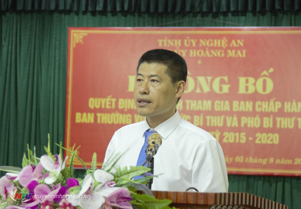 Tân Bí thư Thị ủy Hoàng Mai Nguyễn Trường Giang phát biểu nhận nhiệm vụ.