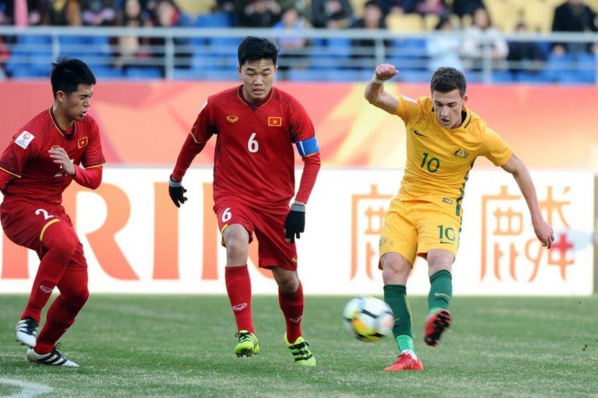 U23 Việt Nam đối đầu Australia tại vòng chung kết U23 châu Á 2018. Ảnh: Getty.