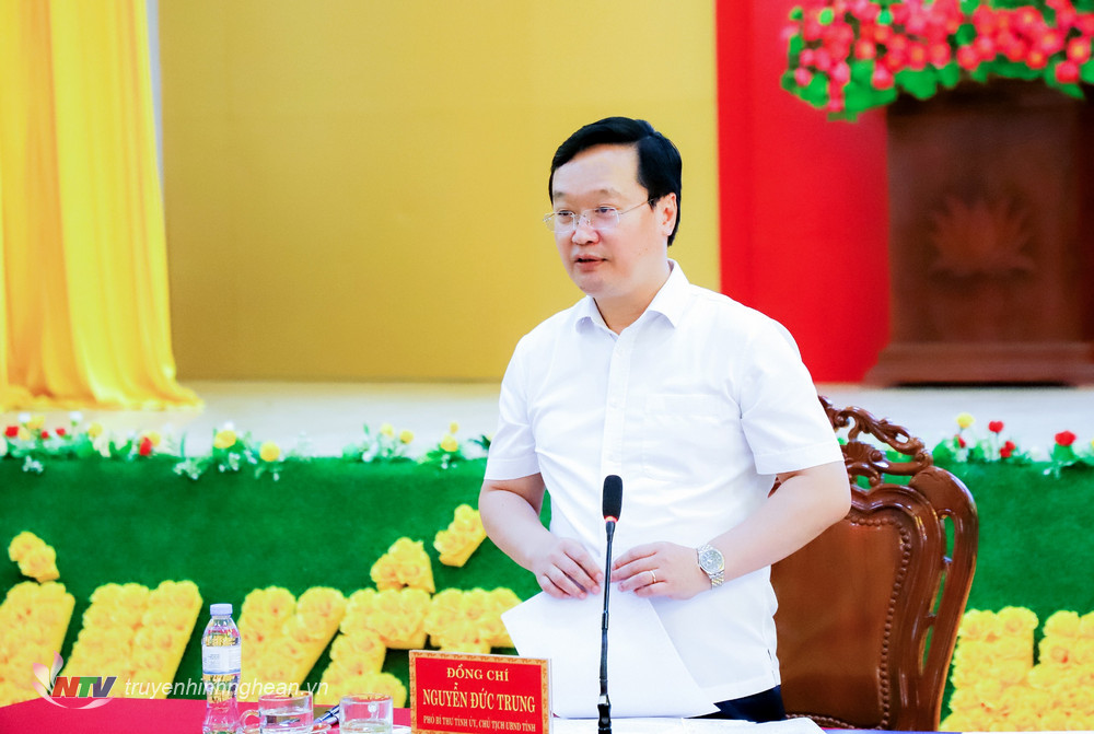 Đồng chí Nguyễn Đức Trung - Phó Bí thư Tỉnh uỷ, Chủ tịch UBND tỉnh phát biểu kết luận cuộc làm việc.