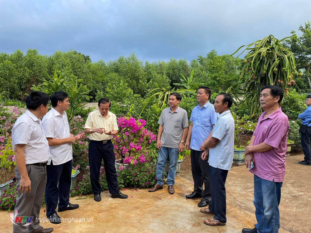 Đoàn thăm mô hình hình vườn chuẩn NTM của hộ anh Lê Trọng Sơn ở làng Lung Thượng.