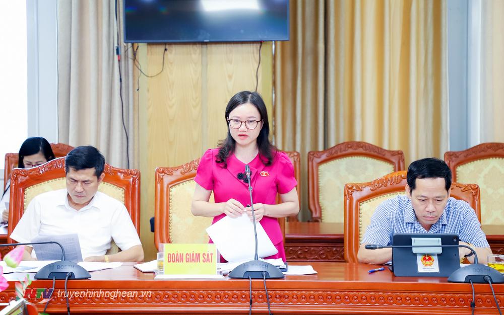 Đồng chí Thái Thị An Chung - Phó trưởng Đoàn ĐBQH tỉnh, Phó trưởng Đoàn Giám sát kết luận buổi làm việc. 