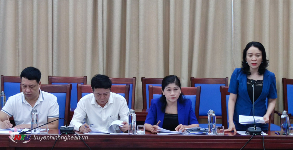 Giám đốc Sở Văn hoá - Thể thao Trần Thị Mỹ Hạnh phát biểu tại cuộc họp.