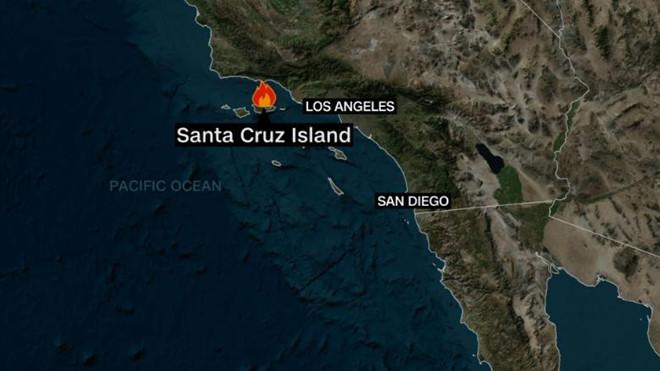 Vị trí đám cháy tàu du lịch nằm gần Los Angeles, phía nam California. 