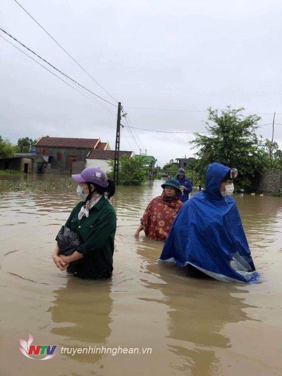 Nhiều khu vực trên địa bàn huyện Quỳnh Lưu bị ngập sâu trong nước.