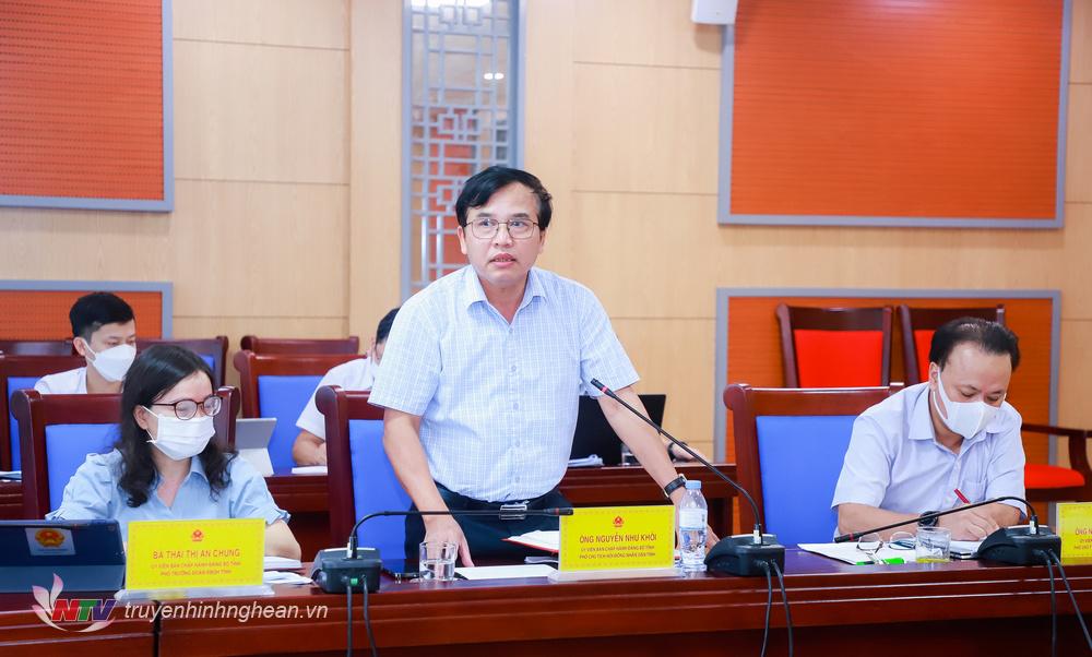 Phó Chủ tịch HĐND tỉnh Nguyễn Như Khôi nêu ý kiến tại cuộc làm việc.