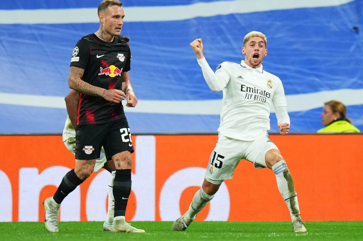 Federico Valverde trở thành người hùng của Real Madrid trong cuộc đối đầu Leipzig. Ảnh: Reuters.