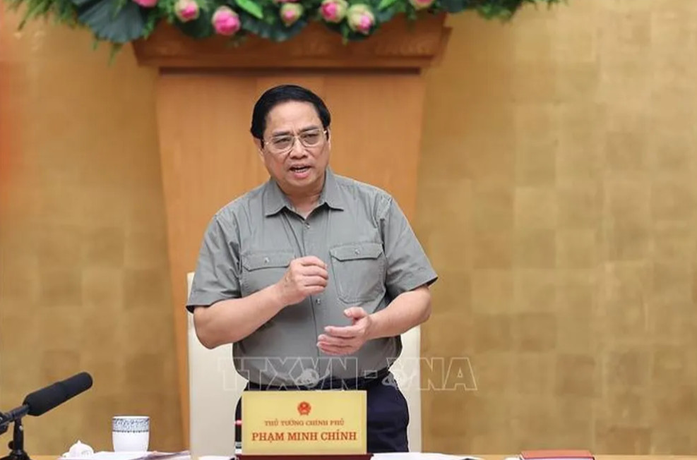 Thủ tướng Phạm Minh Chính phát biểu khai mạc Phiên họp Chính phủ chuyên đề pháp luật. 
