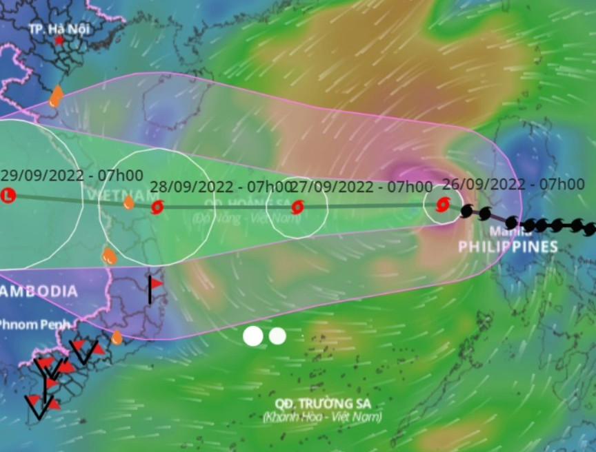 Dự báo đường đi của bão số 4 Noru trên Biển Đông. Ảnh: VNDMS.
