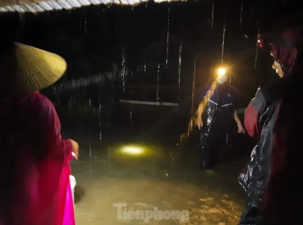 Hàng trăm người dân ở Quỳnh Lưu đội mưa gia cố đập nước, chạy lũ trong đêm