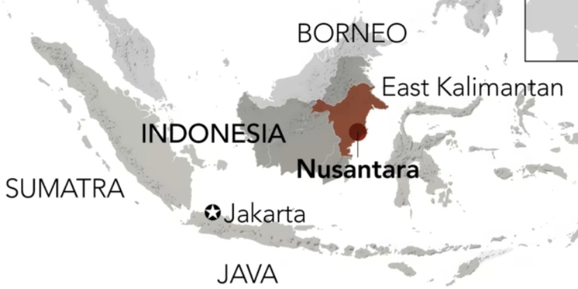 Thủ đô Jakarta hiện tại và thủ đô dự kiến Nusantara ở Đông Kalimantan. Đồ họa: Nikkei.