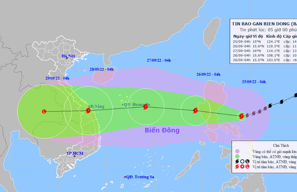 Bão Noru được dự báo di chuyển rất nhanh về các tỉnh miền Trung nước ta.
