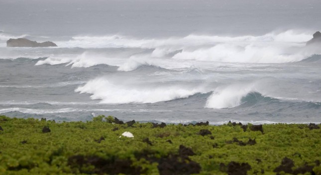 Sóng lớn được ghi nhận tại đảo chính của quần đảo Okinawa hôm 3/9. Ảnh: Kyodo