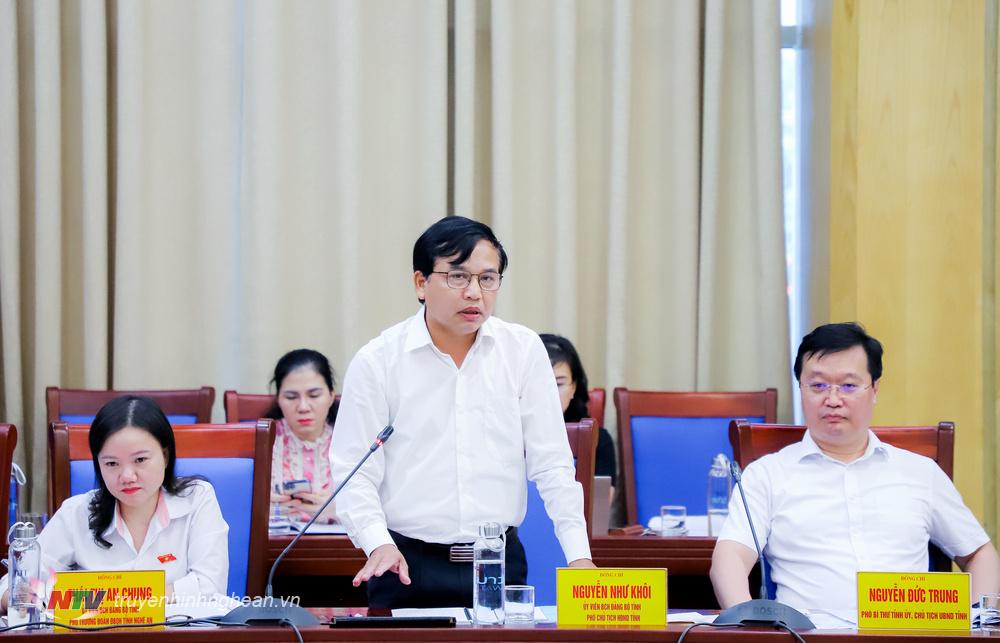 Phó Chủ tịch HĐND tỉnh Nguyễn Như Khôi phát biểu tại buổi làm việc.