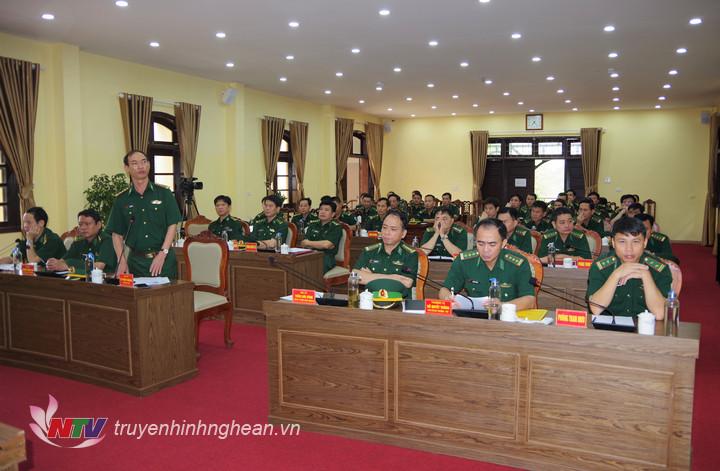 Đại tá Lê Như Cương, Bí thư Đảng ủy, Chính ủy BĐBP Nghệ An phát biểu giao nhiệm vụ cho các đồng chí mới được điều động, bổ nhiệm.