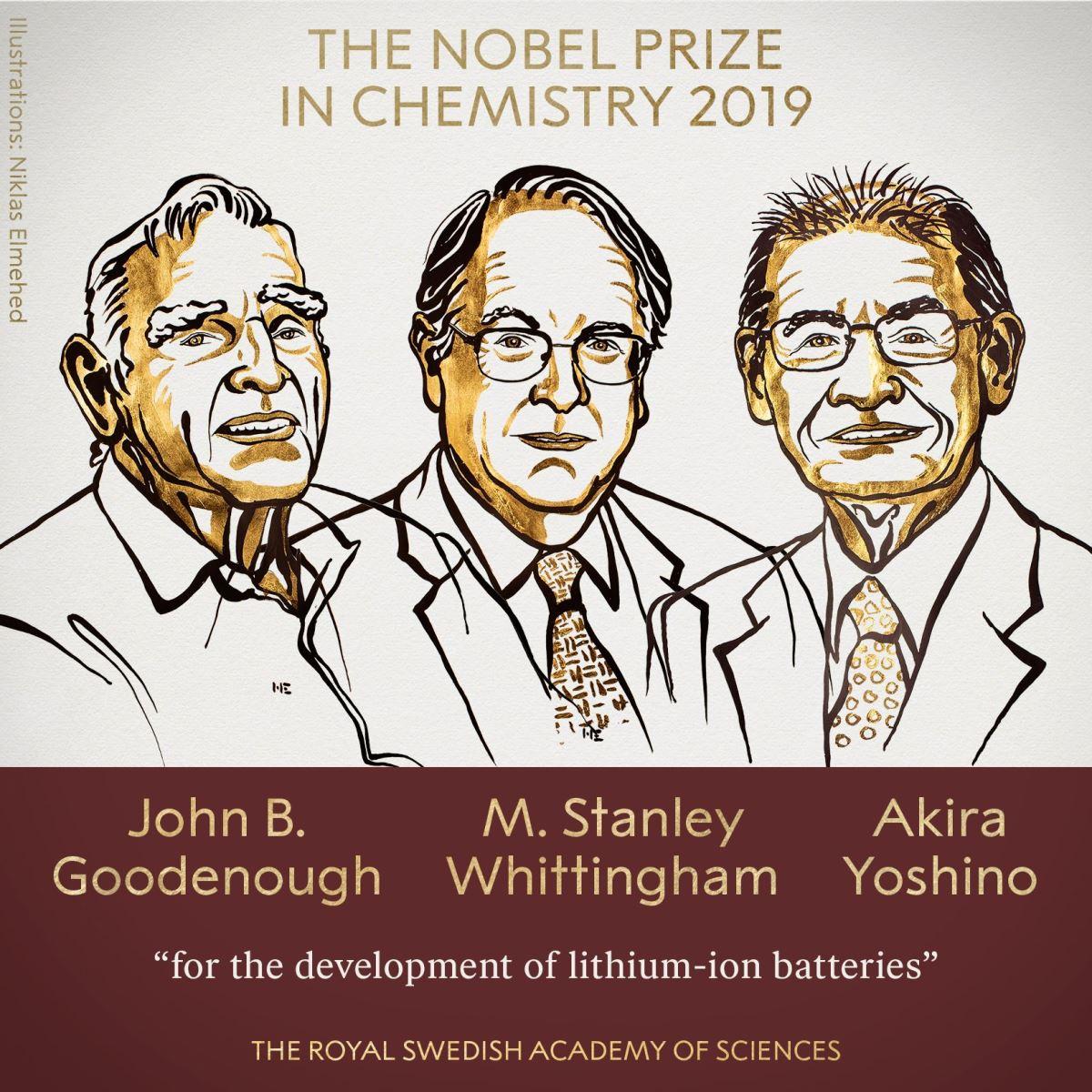 Ba chủ nhân Giải Nobel Hóa học năm 2019.