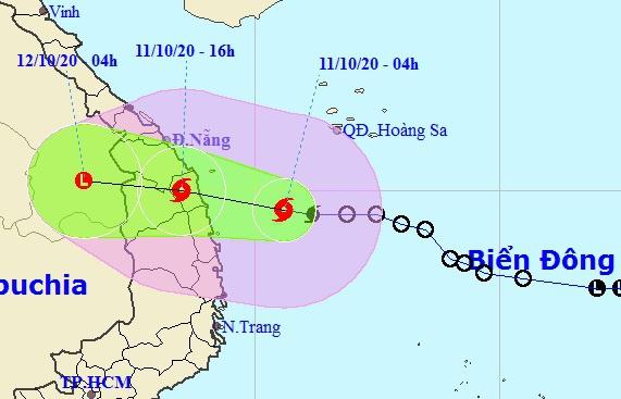 Dự báo đường đi của bão số 6 trong những giờ tới. Ảnh: NCHMF.