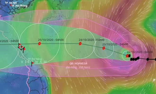 Dự báo đường đi của bão số 8 cho thấy bão hướng vào các tỉnh Bắc và Trung Trung Bộ. Ảnh: VNDMS.