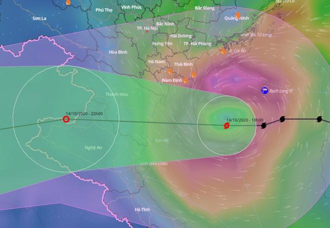 Bão số 7 khả năng suy yếu thành áp thấp nhiệt đới trước khi vào đất liền nhưng vùng ảnh hưởng của hoàn lưu bão vẫn trải rộng. Ảnh: Hệ thống giám sát thiên tai.