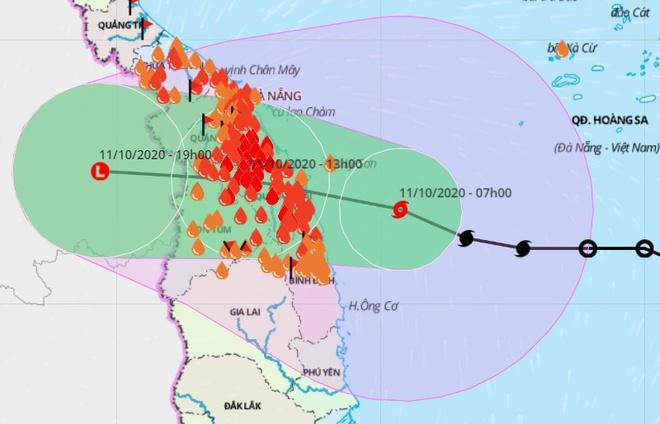 Đường đi của bão số 6 sau khi tiến vào đất liền và suy yếu thành áp thấp nhiệt đới trong ngày 11/10. Ảnh: Hệ thống giám sát thiên tai.