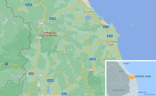 Xã Phước Lộc, huyện Phước Sơn cách TP Tam Kỳ, tỉnh Quảng Nam khoảng 150 km. Ảnh: Google Maps