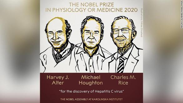 Ba nhà khoa học Harvey J. Alter, Michael Houghton và Charles M. Rice đoạt giải Nobel y sinh 2020 vì đã phát hiện ra virus viêm gan C - Ảnh: The Nobel Prize