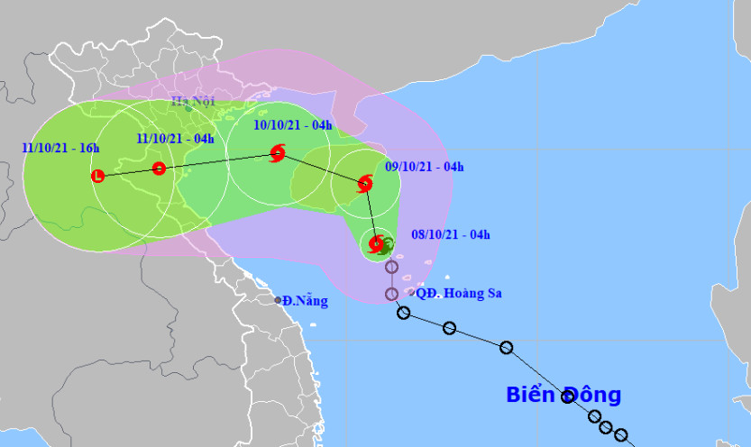 Vị trí và đường đi của bão số 7. Nguồn: NCHMF